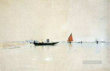 ウィリアム・スタンリー・ハゼルタイン Painting - ベネチアン ラグーンの海景ボート ウィリアム スタンレー ヘイゼルタイン